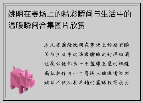 姚明在赛场上的精彩瞬间与生活中的温暖瞬间合集图片欣赏